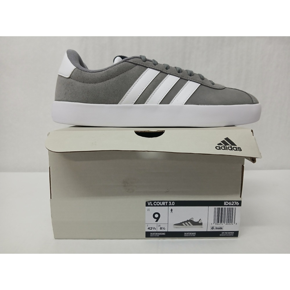 Adidas VL Court 3.0 Gray White Suede Skateboarding Shoes ID6276 Men's Size 9
